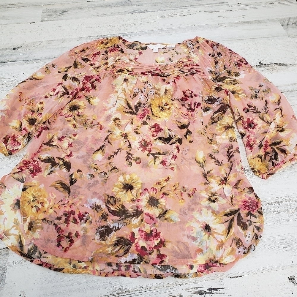 LC Lauren Conrad Womens Sheer Floral Top Size Small